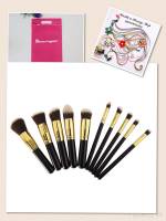 Premium Synthetic Kabuki Makeup Brush Set Cosmetics Foundation Blending Blush Eyeliner Face Powder Brush Makeup Brush Kit (10pcs, Golden Black)